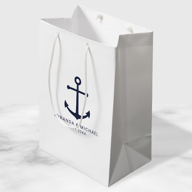 Bolsa De Regalo Mediana Moderna Marina Náutica Anclaje Azul Favor De Boda (Subido por el creador)