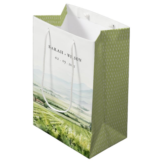 Bolsa De Regalo Mediana Moderna Moda acuarela Vineyard Boda paisajístico (Angulo Anverso)