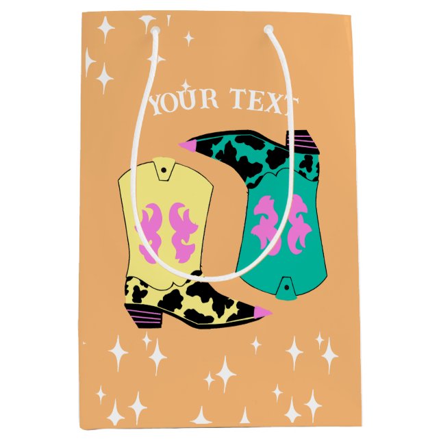 Bolsa De Regalo Mediana Moderna Naranja Cowgirl Boots Rodeo (Anverso)