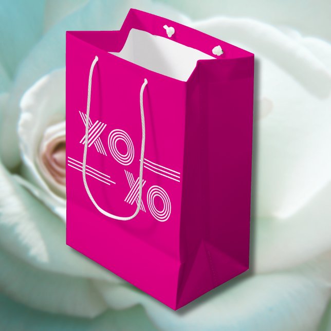 Bolsa De Regalo Mediana Moderna San Valentín XOXO blanco y caliente rosa (Subido por el creador)