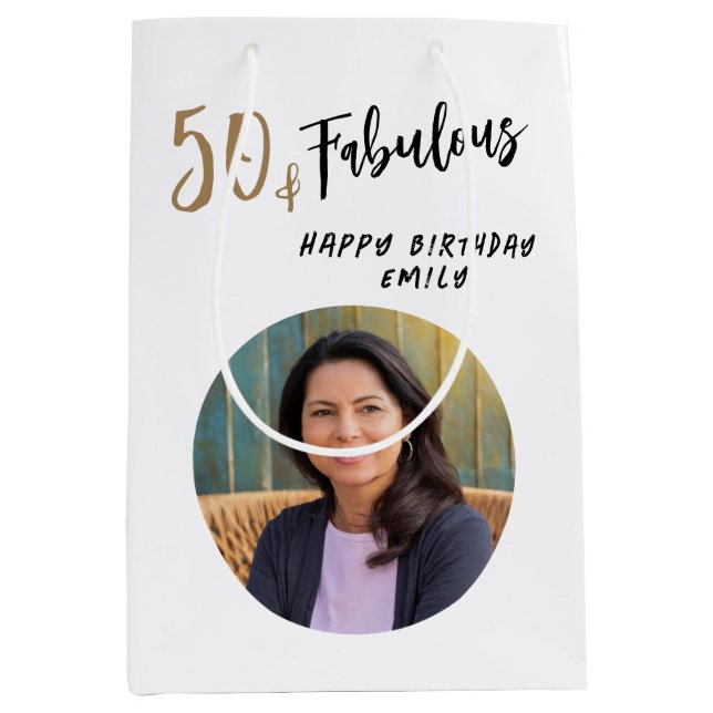 Bolsa De Regalo Mediana Moderno 50 y fabuloso foto 50 cumpleaños (Anverso)