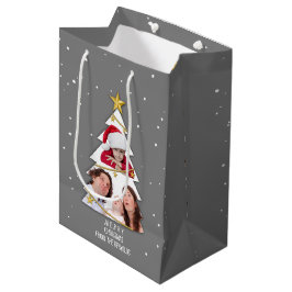 Bolsa De Regalo Mediana Moderno Collage de fotos de arbol navideño gris