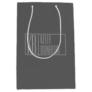 Bolsa De Regalo Mediana Moderno, gris sobre gris oscuro, iniciales y logot