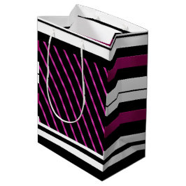 Bolsa De Regalo Mediana Moderno Magenta Black Black Bold Stripes