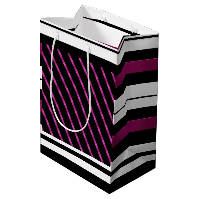 Bolsa De Regalo Mediana Moderno Magenta Black Black Bold Stripes (Angulo reverso)