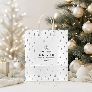 Bolsa De Regalo Mediana moderno minimalista negro y blanco Feliz Navidad