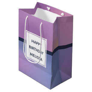 Bolsa De Regalo Mediana Moderno Morado y Bañón Rosado Resumen Cumpleaños