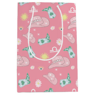 Bolsa De Regalo Mediana Moderno patrón de vaca libra zodiac boho rosa