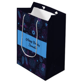 Bolsa De Regalo Mediana Moderno patrón floral Minimalista azul y morado