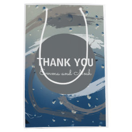 Bolsa De Regalo Mediana Moderno Pincel negro, blanco y gris Gracias