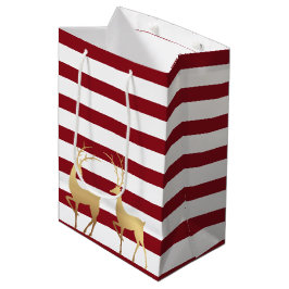 Bolsa De Regalo Mediana Moderno Red Stripes Gold Deer