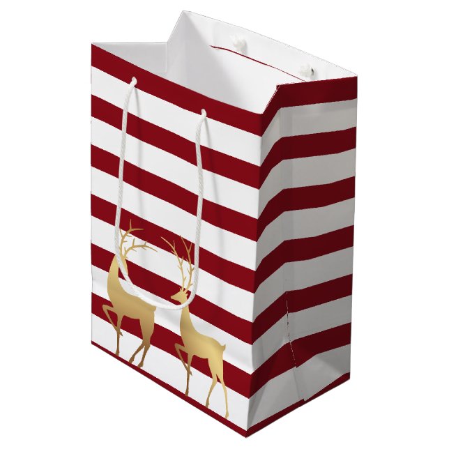 Bolsa De Regalo Mediana Moderno Red Stripes Gold Deer (Angulo Anverso)