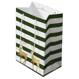 Bolsa De Regalo Mediana Moderno Spruce Green Stripes Gold Deer