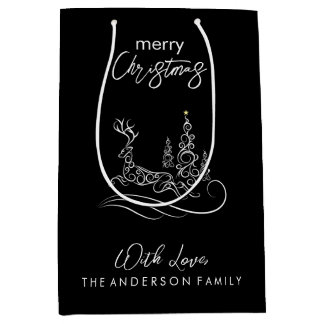 Bolsa De Regalo Mediana Moderno y elegante árbol de navidad y reno