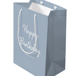Bolsa De Regalo Mediana Moderno y elegante cumpleaños feliz, gris azul