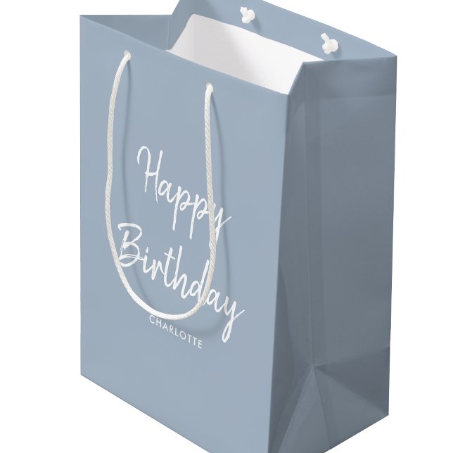 Bolsa De Regalo Mediana Moderno y elegante cumpleaños feliz, gris azul (Subido por el creador)