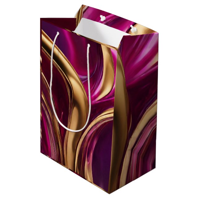 Bolsa De Regalo Mediana Moderno y Moda-Fuchsia Morado y Oro- (Angulo reverso)