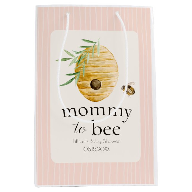 Bolsa De Regalo Mediana Mommy To Bee Bumblebee Blush Pink Baby Shower  (Anverso)