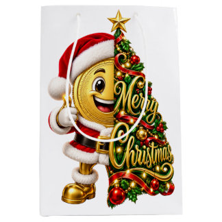 Bolsa De Regalo Mediana Moneda Dorada Divertida Santa Feliz Navidad Fiesta
