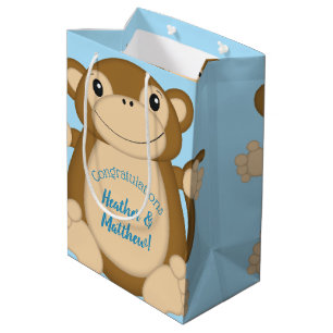 Bolsa De Regalo Mediana Monkey Baby Shower Blue