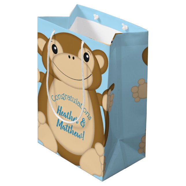 Bolsa De Regalo Mediana Monkey Baby Shower Blue (Angulo reverso)