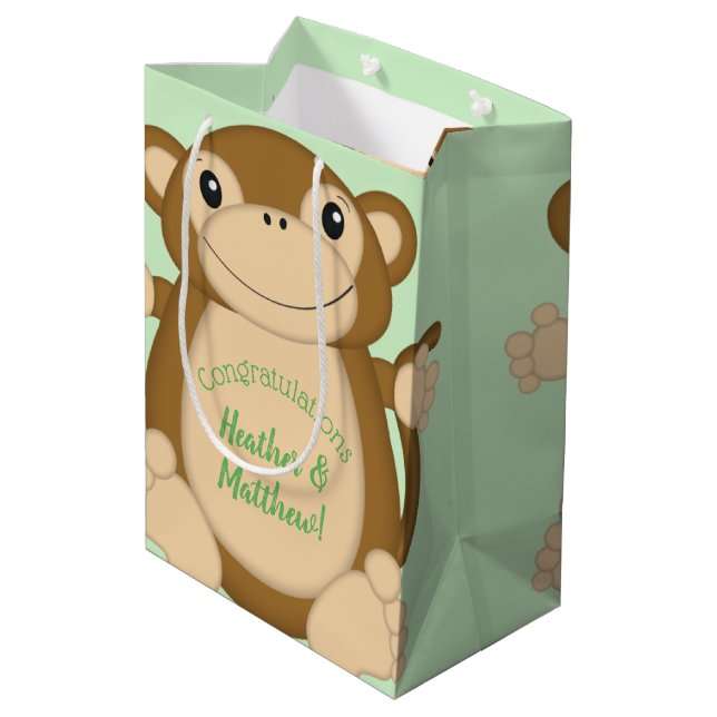 Bolsa De Regalo Mediana Monkey Baby Shower Green (Angulo reverso)