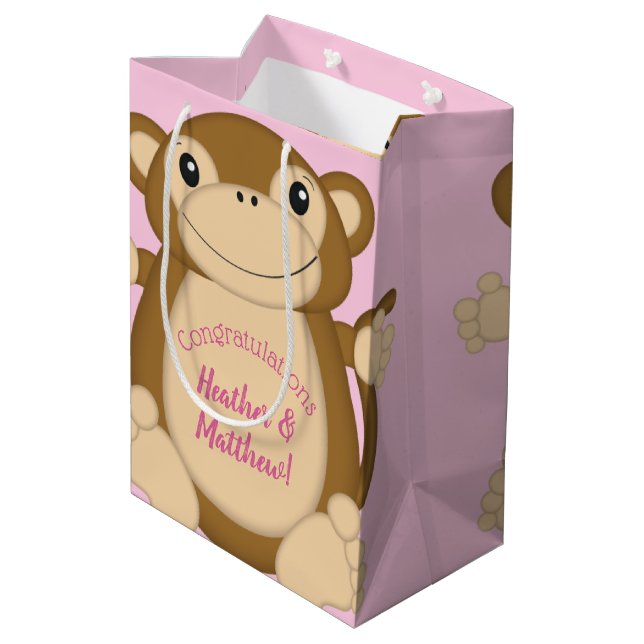 Bolsa De Regalo Mediana Monkey Baby Shower Pink (Angulo reverso)