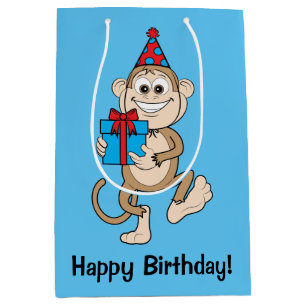 Bolsa De Regalo Mediana ¡Mono con el actual feliz cumpleaños!