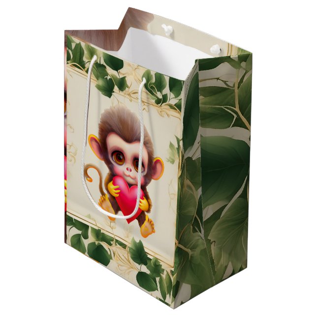 Bolsa De Regalo Mediana Mono de San Valentín de la Selva Adorable (Angulo Anverso)