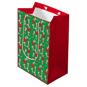 Bolsa De Regalo Mediana Mono Navidad presente Patrón Verde Rojo
