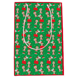 Bolsa De Regalo Mediana Mono Patrón de regalo de Navidad Verde Rojo