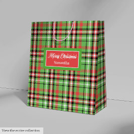 Bolsa De Regalo Mediana Monogram Christmas Gift Bag Red Green Plaid Design
