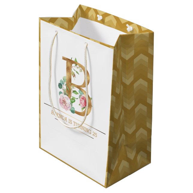 Bolsa De Regalo Mediana Monograma B de oro floral (Angulo reverso)