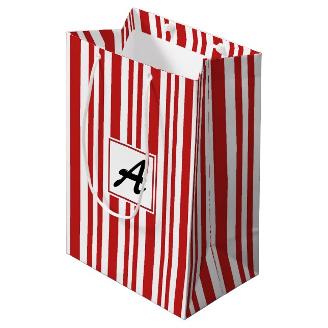 Bolsa De Regalo Mediana Monograma Candy Cane de los navidades (Angulo Anverso)