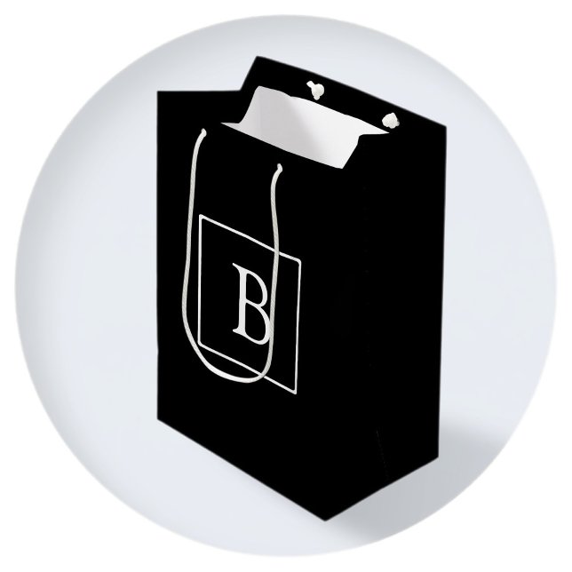 Bolsa De Regalo Mediana Monograma clásico simple | Texto negro con blanco (Subido por el creador)
