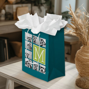 Bolsa De Regalo Mediana Monograma de Collage de fotos de Instagram - Azul