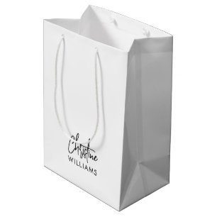 Bolsa De Regalo Mediana Monograma de firma letra manuscrita blanca