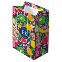 Monograma de Frutas Tropicales Patrón de Acuarela