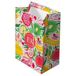 Bolsa De Regalo Mediana Monograma de Frutas Tropicales Patrón de Acuarela