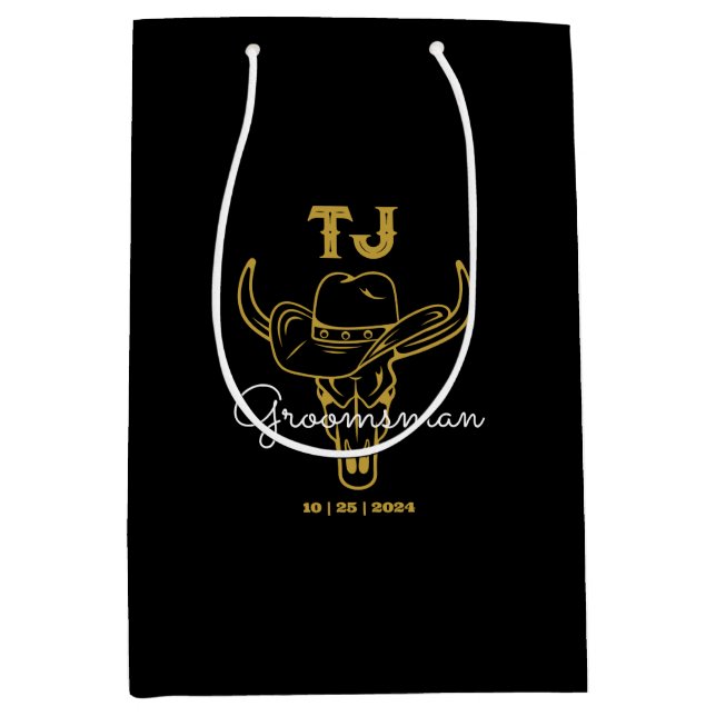 Bolsa De Regalo Mediana Monograma de Groomsmen personalizado del país (Anverso)