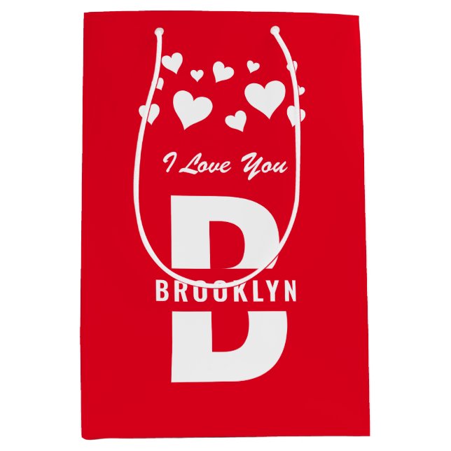 Bolsa De Regalo Mediana Monograma de hipster rojo blanco feliz Día de San  (Anverso)