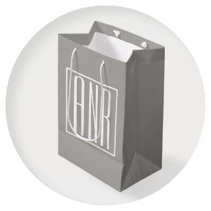 Bolsa De Regalo Mediana Monograma de Iniciales   Blanco Sobre Gris Claro