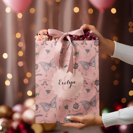 Bolsa De Regalo Mediana Monograma de jonrones Rubor rosado dulce cretino