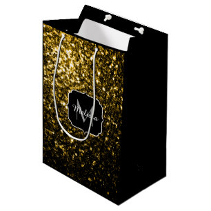 Bolsa De Regalo Mediana Monograma de lentejuelas amarillas de oro oscuro