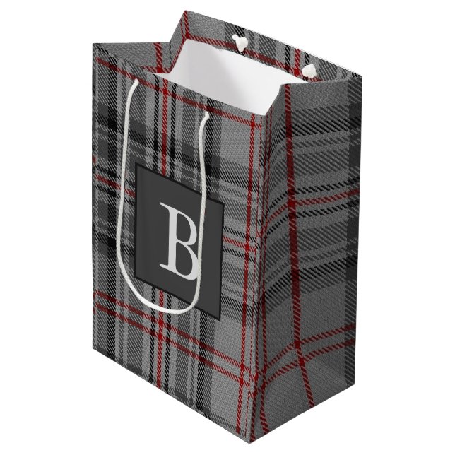 Bolsa De Regalo Mediana Monograma de letra TARTAN gris BALMORAL (puede edi (Angulo Anverso)