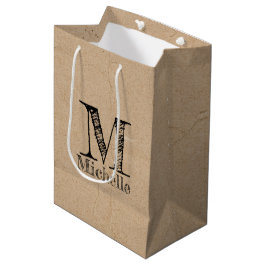 Bolsa De Regalo Mediana Monograma de papel negro kraft rústico
