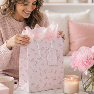 Bolsa De Regalo Mediana Monograma de patrón de acuarela Piensa Rosa 