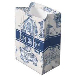 Bolsa De Regalo Mediana Monograma de perro Toile francés azul