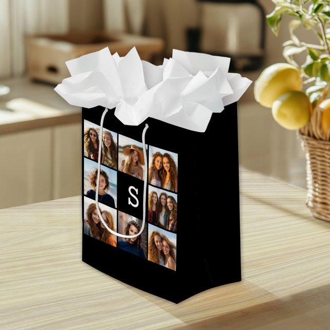 Bolsa De Regalo Mediana Monograma de Personalizado de Collage de fotos bla (Custom Gift Bag)