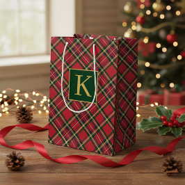 Bolsa De Regalo Mediana Monograma de Relieve metalizado dorado de plástico